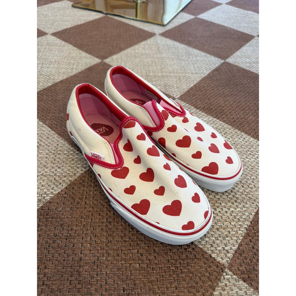 Vans Classic Slip-On Hearts Cream Red White Sneakers Womens 7.5 Men 6
